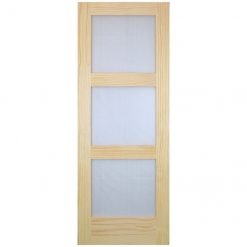 Outlet 🎉 Metrie Masonite Modern 3-Panel French Door - 30-in W x 80-in H x 1 3/8-in T - Glass - Pine - Natural 🔔