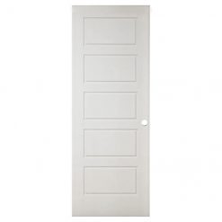 Promo ⭐ Metrie Pre-machined Interior Door Riverside 5 Panel Primed Hardboard 30-in W x 80-in H ❤️