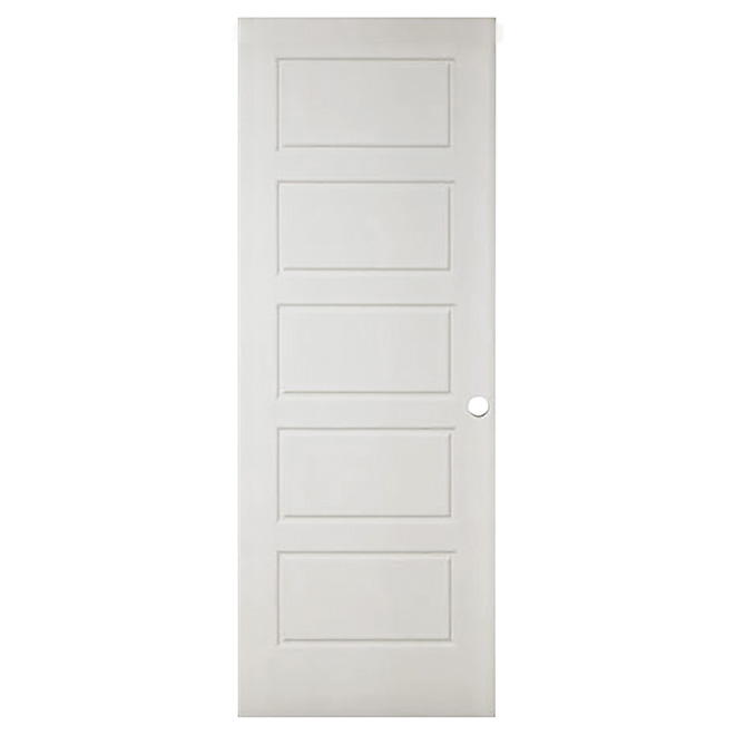 Promo ⭐ Metrie Pre-machined Interior Door Riverside 5 Panel Primed Hardboard 30-in W x 80-in H ❤️